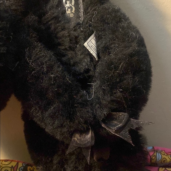 UGG Black Furry Slippers with Bow - Picture 2 of 9